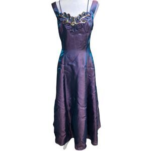 VTG Maurices Iridescent Maxi Dress Sequins Y2K Formal Gown Purple Hoco Mermaid